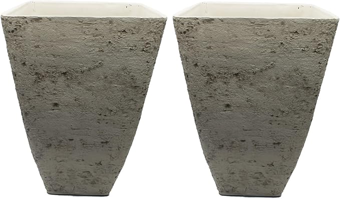 The HC Companies Tahoe Tall Square Planter - Weather-Resistant Indoor & Outdoor Plant Pot - Premium Decorative Planter Made from Crushed Stone Resin (23”H, White Birch, Pack of 2)