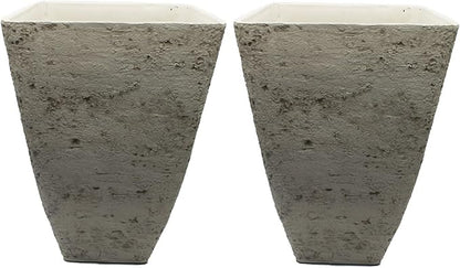 The HC Companies Tahoe Tall Square Planter - Weather-Resistant Indoor & Outdoor Plant Pot - Premium Decorative Planter Made from Crushed Stone Resin (23”H, White Birch, Pack of 2)