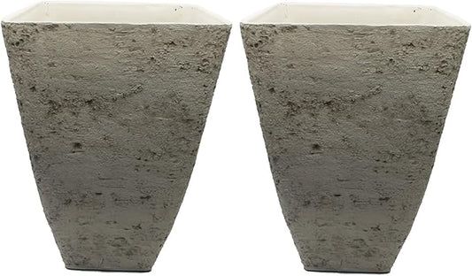 The HC Companies Tahoe Tall Square Planter - Weather-Resistant Indoor & Outdoor Plant Pot - Premium Decorative Planter Made from Crushed Stone Resin (23”H, White Birch, Pack of 2)