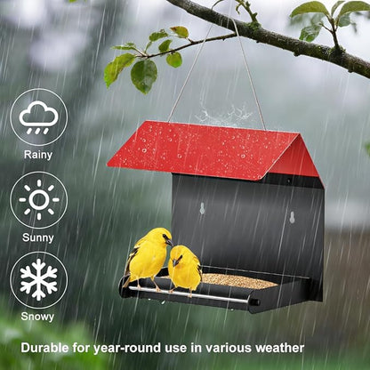 FANHAO Metal Bird Feeder for Outdoor, Hanging & Wall Mounted Wild Bird Feeder with Perch and Drainage Mesh, Weatherproof Hanging Platform Bird House for Attracting Birds, Easy to Clean & Refill