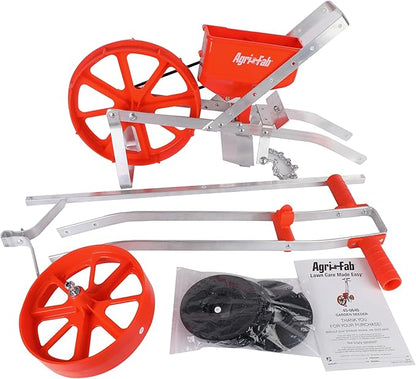 Agri-Fab 45-0640 3lb Push Garden Seeder/Planter with 7 Interchangeable Seed Plates for up to 20 Types of Seeds, Rust Resistant Plow Blade, Powder Coated Aluminum Frame, Orange