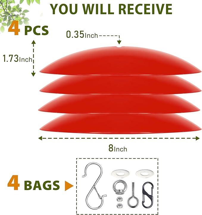 8-Inch Mini Rain Guard for Hummingbird Feeder,Bird Feeders Shade Dome Guard,Squirrel Baffle for Hanging Feeder in the Outdoors (Red), 4 Pack