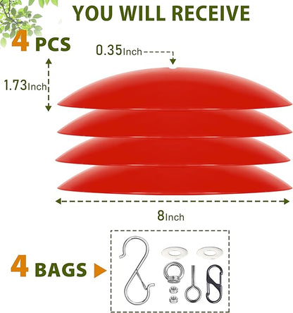 8-Inch Mini Rain Guard for Hummingbird Feeder,Bird Feeders Shade Dome Guard,Squirrel Baffle for Hanging Feeder in the Outdoors (Red), 4 Pack