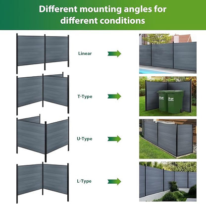 Mondaria Privacy Fence for Outside, 6ftx6ft Outdoor Privacy Panels with In-ground Post, Wind Resistant Wood Plastic Composite Fencing for Patio, Backyard, Garden and Swimming Pool (Gray with 1 Post)