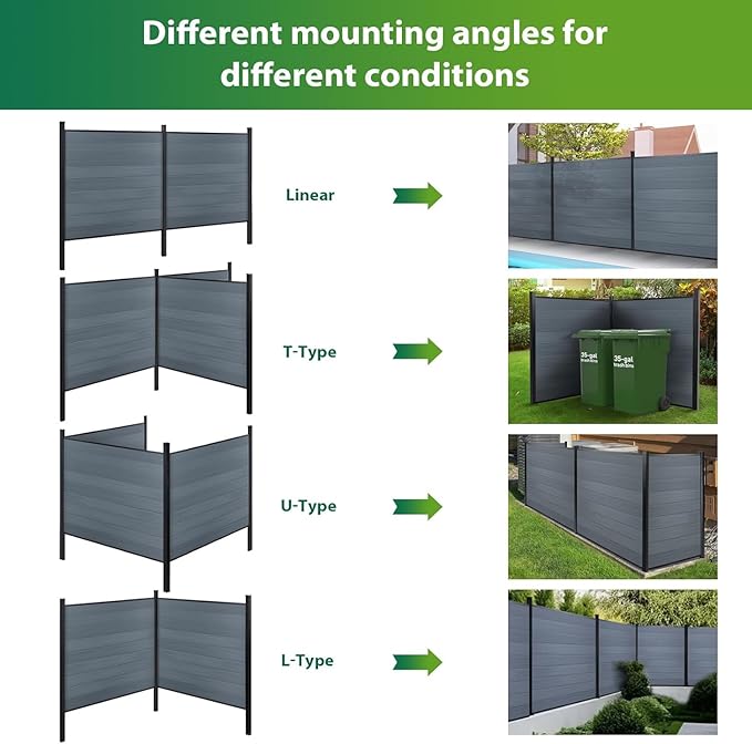 Mondaria Privacy Fence for Outside, 6ftx6ft Outdoor Privacy Panels with In-ground Post, Wind Resistant Wood Plastic Composite Fencing for Patio, Backyard, Garden and Swimming Pool (Gray with 2 Posts)
