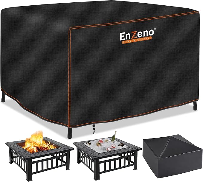 Enzeno Fire Pit Cover Square,Outdoor Firepit Cover Waterproof,Oxford Cloth Patio Fire Table Cover for Outdoor Fire Pit,Fits 32-33 inch Gas Firepit covers(33"L x 33"W x 25"H)