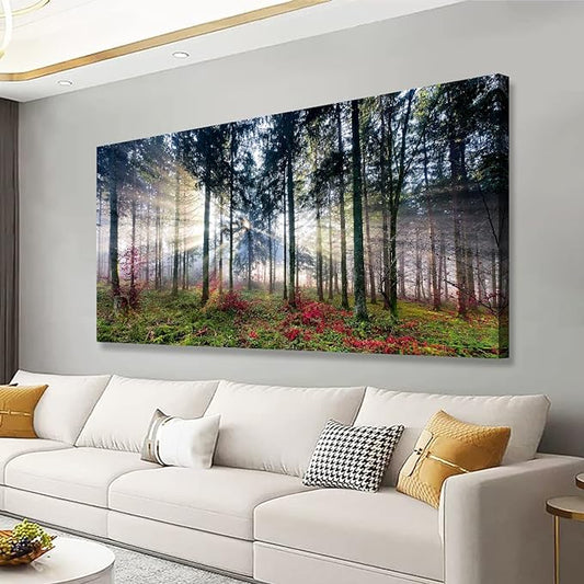 Nature Landscape Sunrise Tree Canvas Wall Art - 24x48 inches Wall Decoration for Living Room Forest Picture Artwork Painting Prints of Trees for Bedroom and Home Décor