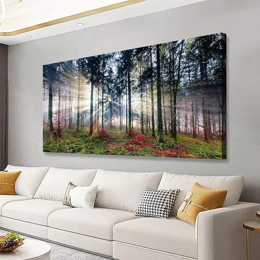 Nature Landscape Sunrise Tree Canvas Wall Art - 28x57 inches Wall Decoration for Living Room Forest Picture Artwork Painting Prints of Trees for Bedroom and Home Décor