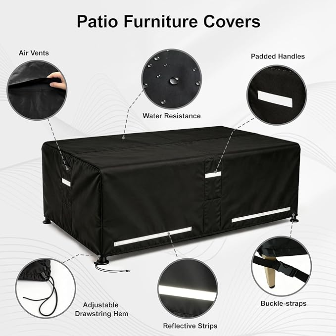 Rectangular Outdoor Furniture Covers Waterproof, Heavy Duty Patio Furniture Covers, 100% Waterproof Outdoor Couch Covers, Lawn Patio Sofa Cover with Air Vent and Handle, 124" L X 63" W X 28" H