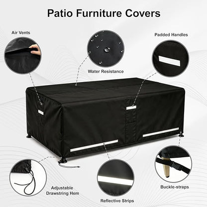 Rectangular Outdoor Furniture Covers Waterproof, Heavy Duty Patio Furniture Covers, 100% Waterproof Outdoor Couch Covers, Lawn Patio Sofa Cover with Air Vent and Handle, 124" L X 63" W X 28" H