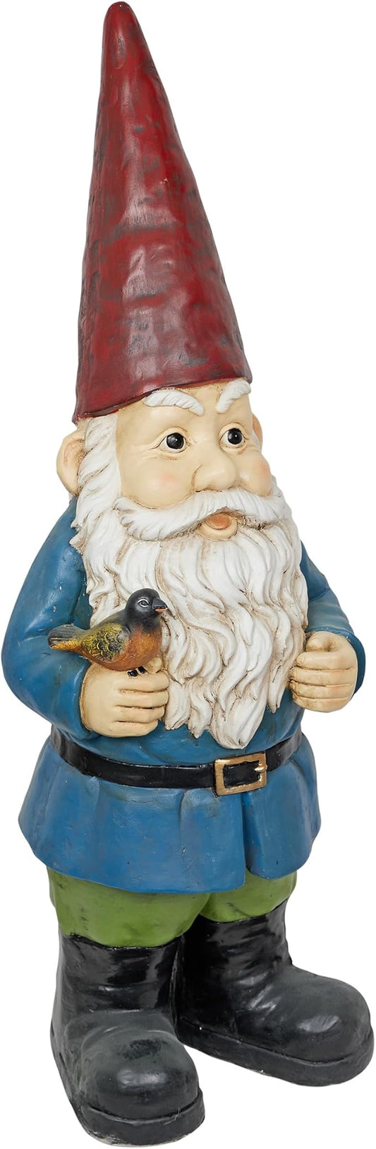 Alpine Corporation ZKD100 Jumbo Size Gnome with Bird Decor, Whimsical Gnome Statue for Patio & Garden, 48" H, Multicolor