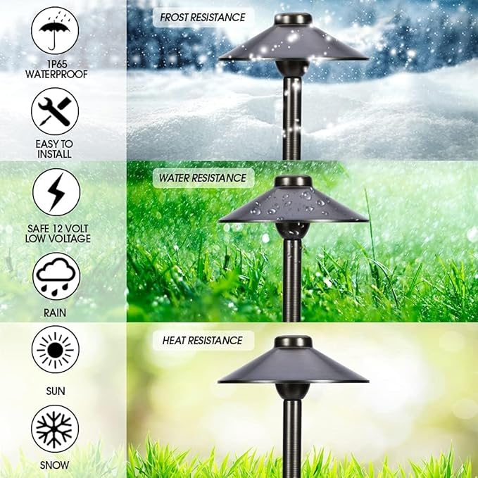 LED Pathway 125 Landscape Light (2 Pack) 12V Solid Brass Low Voltage LED Light G4 3.5W 2700K Bulb Included Outdoor Mushroom Security Garden Patio Deck Pool Area Light for Beautiful Bright Long Lasting