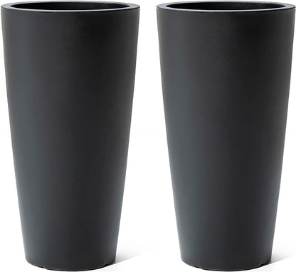 Step2 Tremont Tall Round Tapered Planter, Large Planters for Outdoor Plants, Gardening and Flower Pot for Patio or Porch, Efficient Drainage, Durable Plastic, Onyx Black, 2-Pack