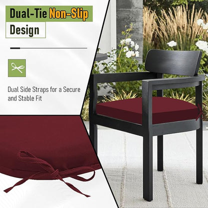 Basic Beyond Outdoor Chair Cushions Set of 4, Outdoor Cushions for Patio Furniture, Water Resistant Patio Chair Cushions with 2 Ties, 17x16x2, Burgundy