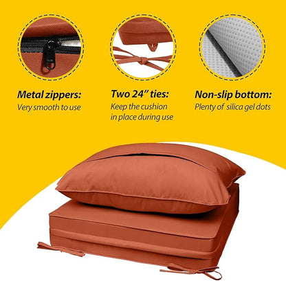 AAAAAcessories Outdoor Seat Cushions for Chairs, Fade-Resistant, Waterproof Patio Furniture Replacement Cushions, 21" x 21" x 3" + 21" x 17", Rust