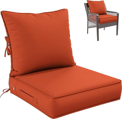 Premium Outdoor Seat Cushion Chair Cushions for Patio Furniture 24 L X 24 W X 5 H Waterproof & Fade Resistant Deep Seat and Backrest Cushion Set with Removable Covers for Chair, Sofa