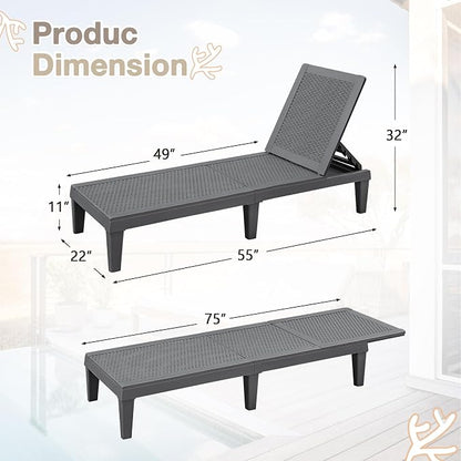 Homall Outdoor Lounge Chairs Set of 2, Quick Assembly & Waterproof Patio Chaise Lounge with Adjustable Backrest for Poolside, Beach, Garden (Grey)