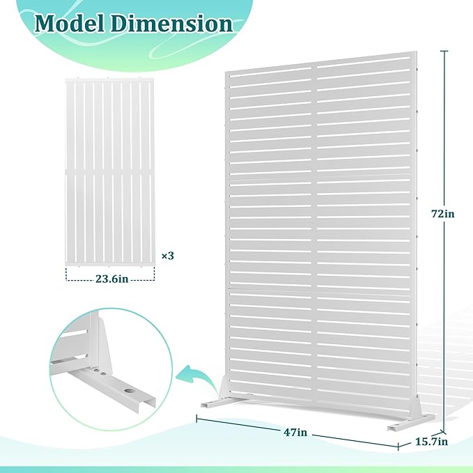 Metal Privacy Screen Outdoor Privacy Screen, Freestanding Fence Panel for Outside, 72''H×47''W, Decorative Screen Panel for Backyard/Patio/Deck