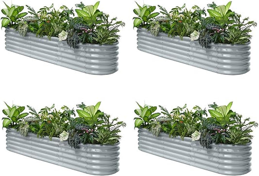 4-Pack 8x2x1.5 ft Galvanized Raised Garden Bed, 18" Tall Planter for Outdoor Plants, Metal Raised Flower Bed for Herb Fruit Vegetable, Garden Planter Outside Backyard & Patio - Brooklyn Grey