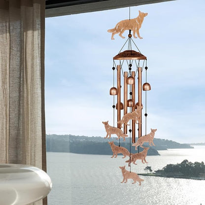 German Shepherd Wind Chimes for Outside, Metal Windchimes Outdoors, Shepherd Gifts for Women/Men, Memorial/Birthday Gifts, Garden Decor for Outside, Patio or Yard, Durable Chimes for Outdoors
