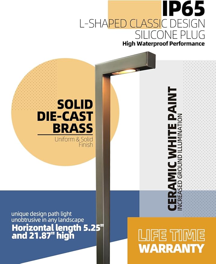 MALORY Low Voltage Landscape Path Lights with G4 Bulb(21.87" H),9-17V Brass Low Voltage LED Pathway Lights Outdoor,2700K Waterproof Landscape Lighting for Garden,Walkway,Driveway,Patio or Yard(P02)