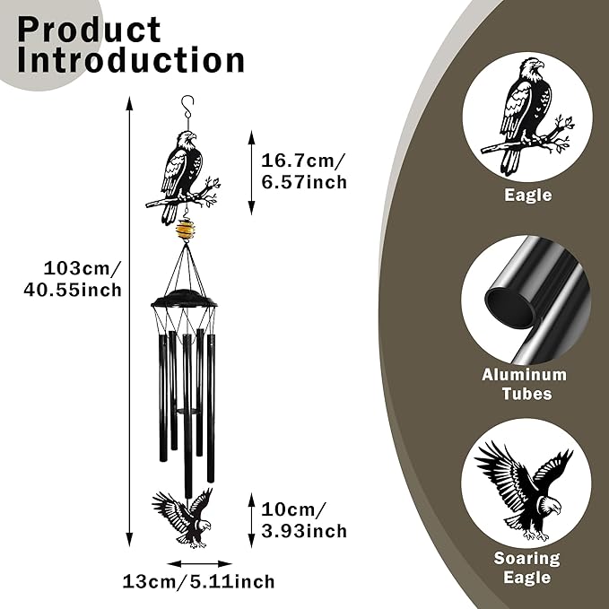 Large Wind Chimes for Outside Deep Tone - 40" Bald Eagle Windchimes Outdoors for Backyard Balcony Porch Home Decor,Memorial Metal Wind Chime Best Gifts for Women/Men Friend Birthday Holiday