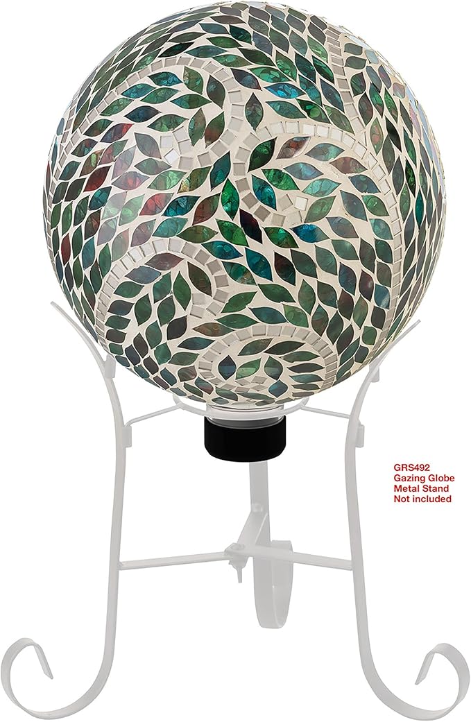 Alpine Corporation 10" Diameter Indoor/Outdoor Glass Mosaic Gazing Globe Yard Decoration, Scroll Leaf Pattern Design
