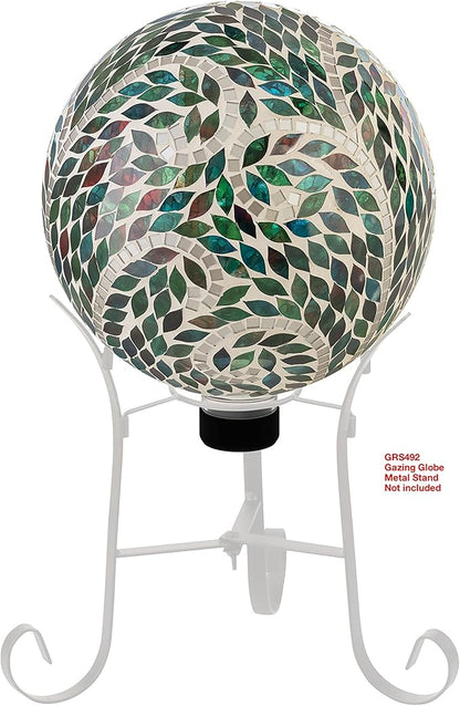 Alpine Corporation 10" Diameter Indoor/Outdoor Glass Mosaic Gazing Globe Yard Decoration, Scroll Leaf Pattern Design