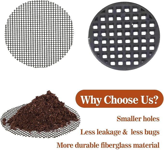 50 Plant Pots Hole Mesh Pad - MAQIHAN Flower Pot Mesh Mat Terrarium Potting Eye Mesh Mats Pot Substrate Barrier 2 Inch Net Bonsai Gardening Grid Ceramic Drainage Hole Mesh Screen Prevent Soil Leaking