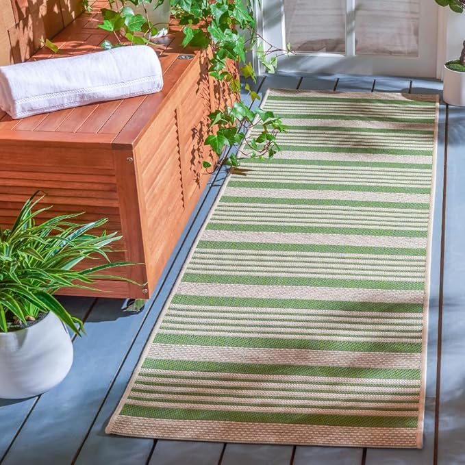 SAFAVIEH Washable Rug Outdoor Courtyard Collection - 2'3" x 8' Runner, Green & Beige, Non-Shedding & Easy Cleaning, Ideal for Patio, Entryway, Mudroom, Hallway, Kitchen (CY6062-244)