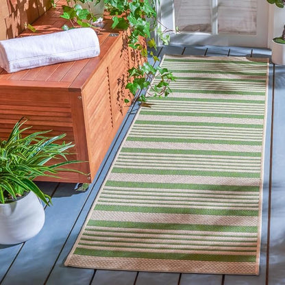 SAFAVIEH Washable Rug Outdoor Courtyard Collection - 2'3" x 14' Runner, Green & Beige, Non-Shedding & Easy Cleaning, Ideal for Patio, Entryway, Mudroom, Hallway, Kitchen (CY6062-244)