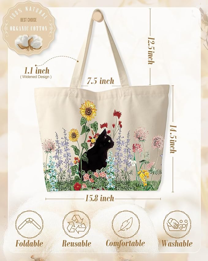 Miss Adola Large Tote Bag for Women - Canvas Tote Bag with Zipper Aesthetic Reusable Shoulder Bag for Gym, Travel, Work