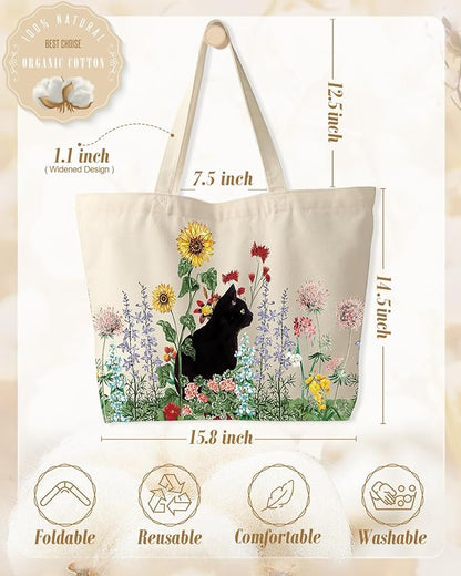 Miss Adola Large Tote Bag for Women - Canvas Tote Bag with Zipper Aesthetic Reusable Shoulder Bag for Gym, Travel, Work