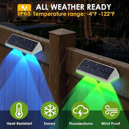 LIANGLOME 2 Pack Solar Fence Lights Outdoor, 2PK Solar Outdoor Light Warm White & RGB Solar Powered Lights for Outside Backyard, Patio, Deck Fence, Stair Handrail, Pool and Wall