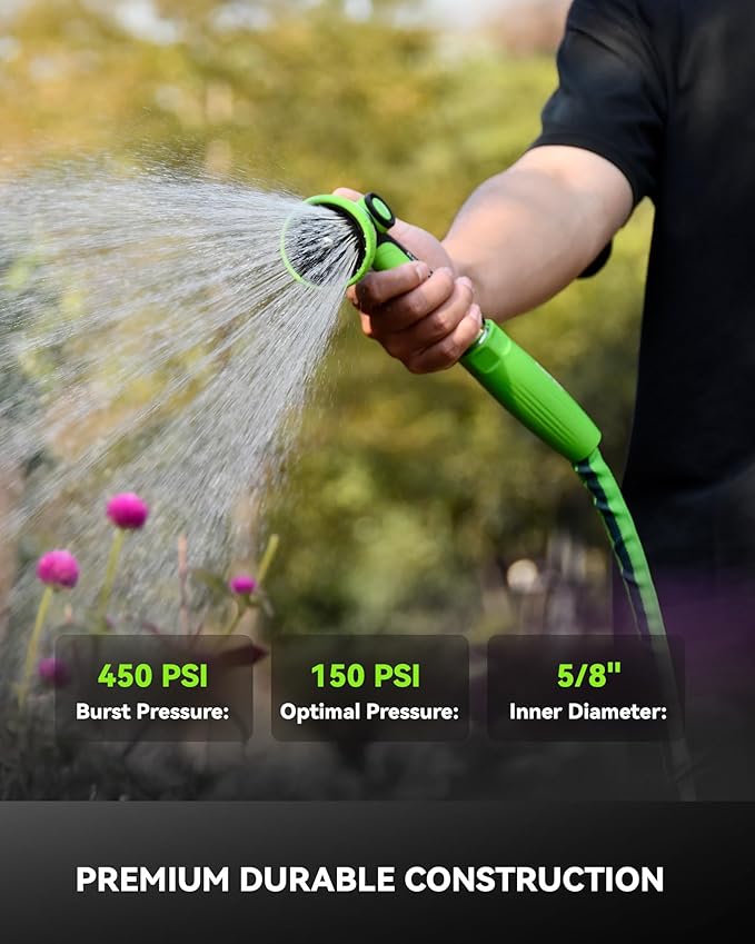 RAINPOINT Garden Hose 75FT, Up to 60% Lighter Non-Expanding Water Hose with TPE Inner Tube, Lightweight & Flexible Anti-Kink Hose, 800D Oxford Fabric, Weather-Resistant, 450PSI Burst, 3/4" Fittings