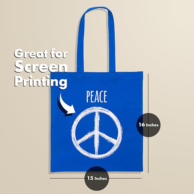 Carrywell (Not Made In China) Canvas Tote Bags Blue 24-Pack, 15"x16", Bulk Organic Cotton Reusable Shopping Bag, Blank Cloth Totes With Handles