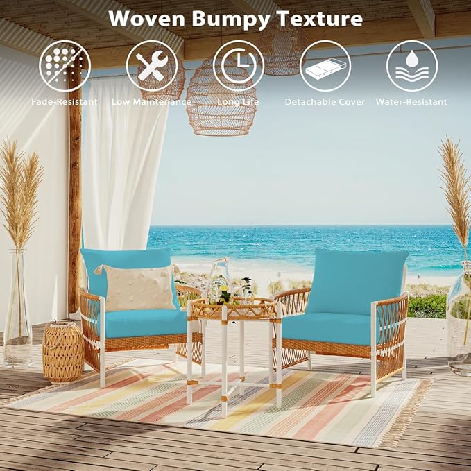 Sundale Outdoor Olefin Deep Seat Cushion, Patio Chair Cushion and Pillow, Water-Resistant Sectional Sofa Pad with Straps Teal, 23 x 26 x 4 Inches
