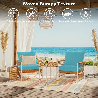 Sundale Outdoor Olefin Deep Seat Cushion, Patio Chair Cushion and Pillow, Water-Resistant Sectional Sofa Pad with Straps Teal, 23 x 26 x 4 Inches