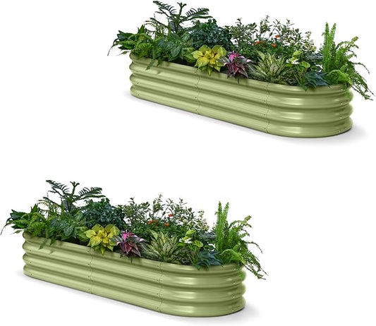 2-Pack Galvanized Raised Garden Bed 6x2x1ft - 12" Tall Metal Planter Box for Outdoor Plants, Vegetable, Herb with Durable Steel, Small Flower Bed for Balcony and Patio - Moss Green