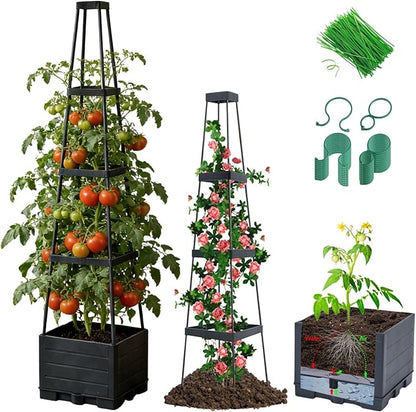 Lancisism Raised Garden Bed Tomato Planter with Trellis - 57" Self Watering Planters Box for Climbing Plants Vegetables Flowers - Garden Tomato Pots with Cage for Patio Greenhouse Indoor Outdoor