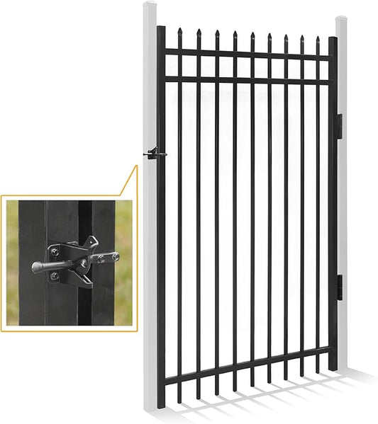 Fencer Wire Heavy Duty Pinnacle Fence Gate, 6FT Height x 4FT Width Outdoor Fence Gate, Outdoor Anti-Rust Metal Steel Gate for Fencing Barrier, Decorative Garden Gate with Gate Lock
