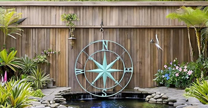 Nightclawing Nautical Metal Compass Wall Décor, Indoor/Outdoor Décor, 41L x 41H x 2W inches,Blue