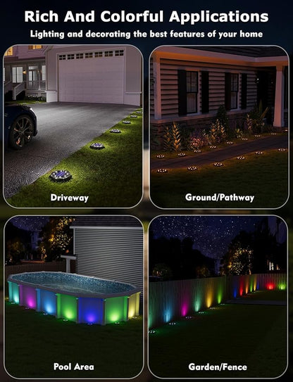 Color Changing Solar Ground Lights with 33ft Long Distance Remote Control - Flat Solar Lights Outdoor Waterproof - Pathway Lights Solar Powered for Yard Decorative Outside Lawn Walkway [12 Pack]