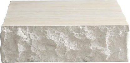 kevinplus ø35.43'' Square Coffee Table for Living Room, Modern Drum Circle Stone Coffee Table, Fiberglass Material, No Assembly, Beige