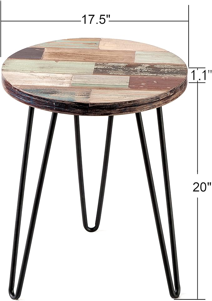Reclaimed Wood Multi Color Side Table 17.5" x 17.5" x 20" H Wooden Accent Coffee Tables Round Vintage Rustic Plant Stand Outdoor Patio End Table Living Room Bedroom