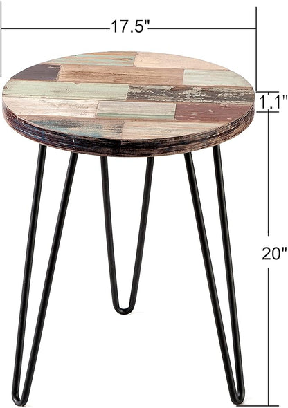 Reclaimed Wood Multi Color Side Table 17.5" x 17.5" x 20" H Wooden Accent Coffee Tables Round Vintage Rustic Plant Stand Outdoor Patio End Table Living Room Bedroom