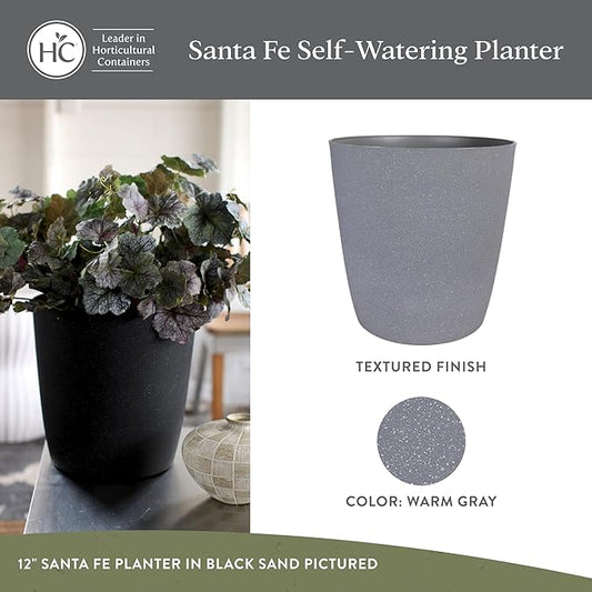 The HC Companies Santa Fe Round Self-Watering Pot - Lightweight Plastic Planter for Herbs & More - Durable Plant Pots for Indoor Plants & Outdoor Plants (12” Pebble Gray, Pack 1)