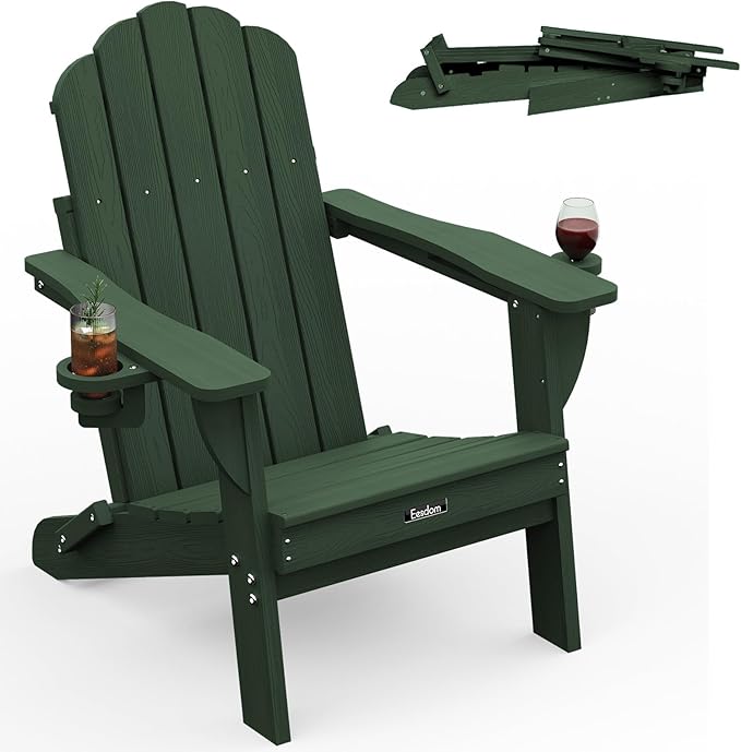 Adirondack Chair, HDPE Material Fire Pit Chairs, Plastic Adirondack Chairs with 2 Cup Holder, Outdoor Lawn Chair for Patio Garden, Green
