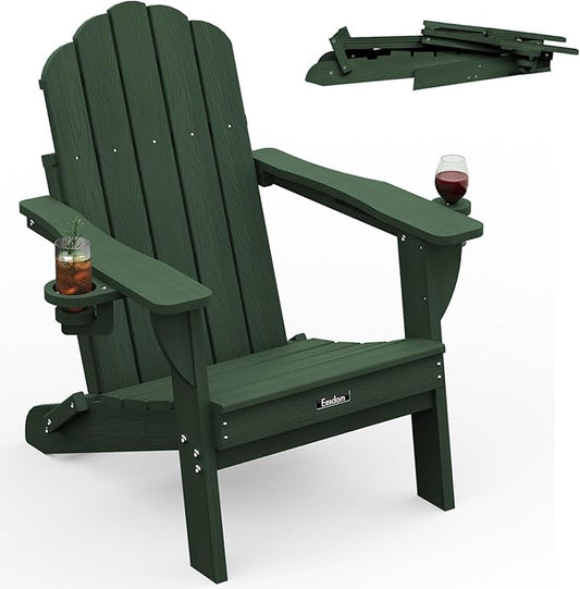 Adirondack Chair, HDPE Material Fire Pit Chairs, Plastic Adirondack Chairs with 2 Cup Holder, Outdoor Lawn Chair for Patio Garden, Green