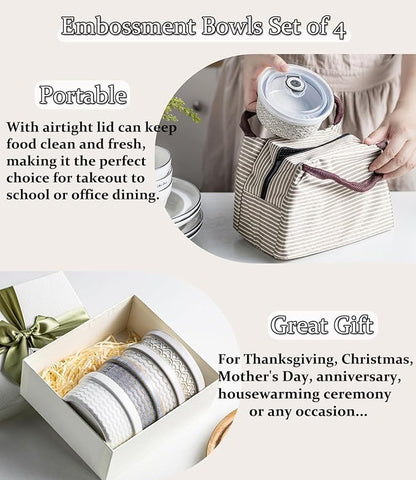 40 Oz Ramekins Ceramic Airtight Bowls Set of 4 - Large Mixing Bowls with Lids Set for Salad, Pho, Soup, Pasta, Dessert, Serving, Oatmeal, Baking Dishes, Dishwasher & Microwave Safe, Beige